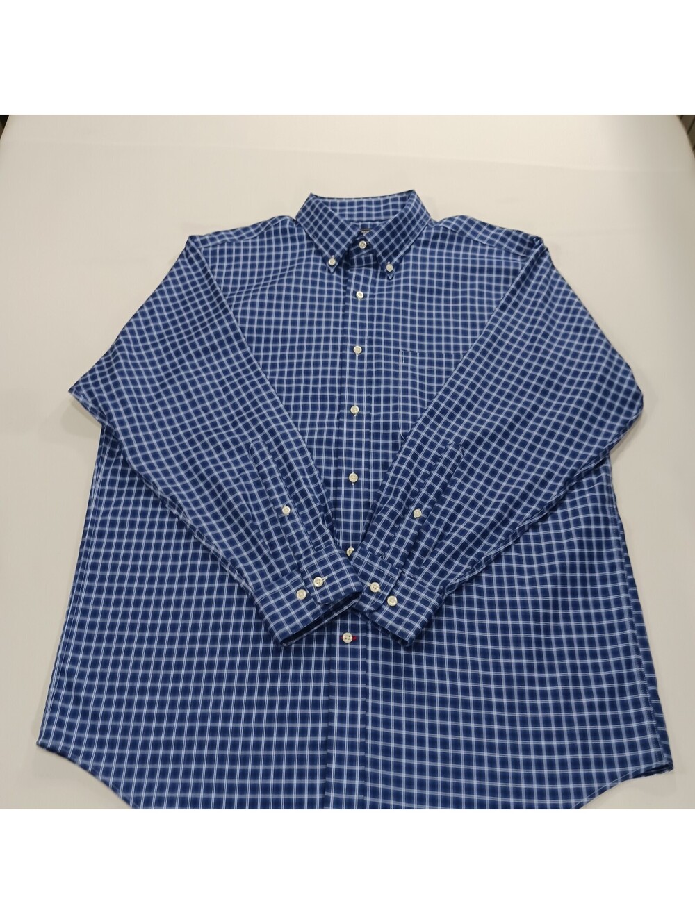 Berkley Jensen Men's Wrinkle Free Blue Check Long Sleeve Button-Down Shirt Large
